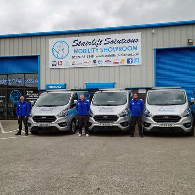 Stairlift Solutions team and vans at the mobility showroom, County Louth